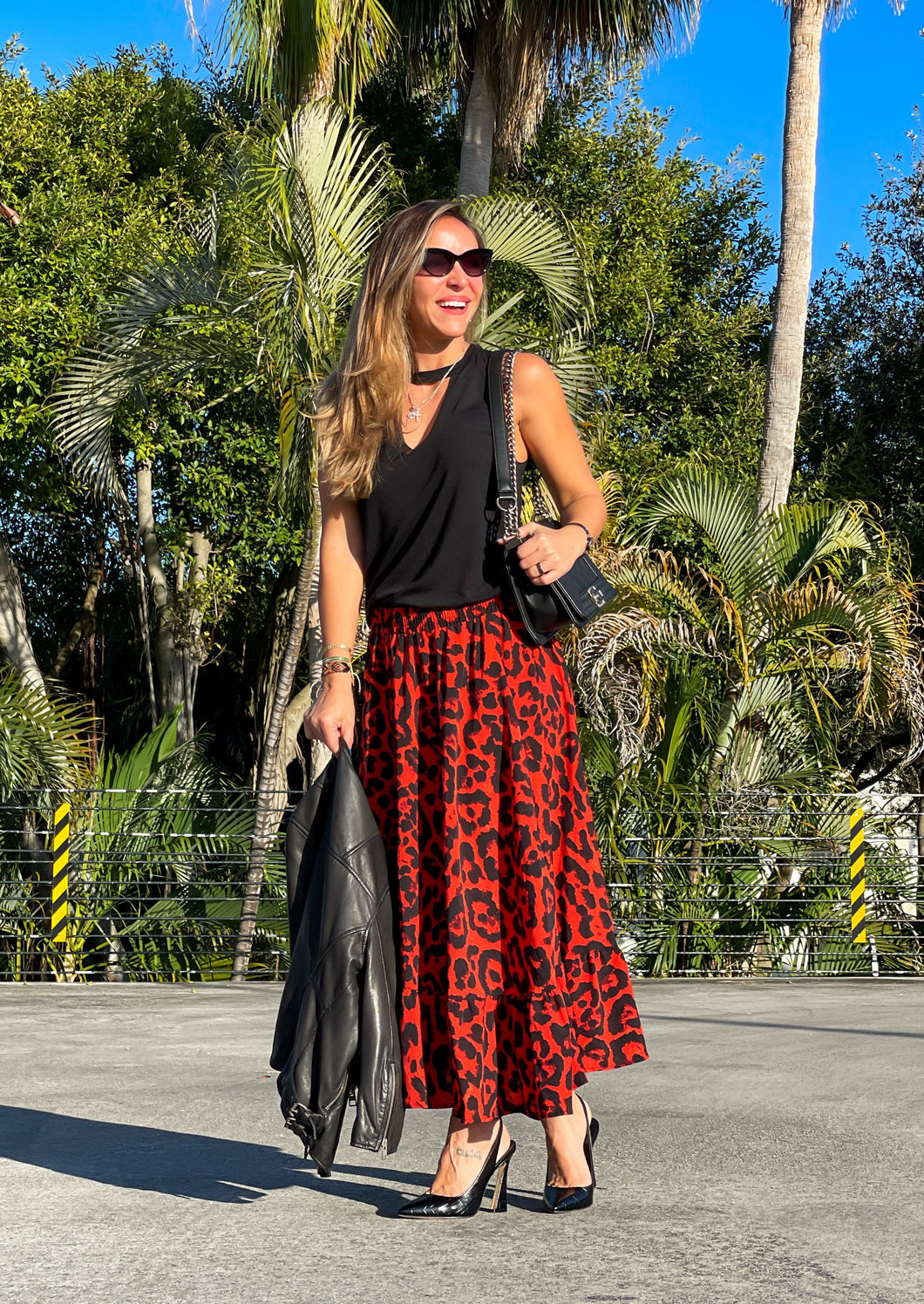 Red leopard skirt