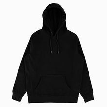 Cargar imagen en el visor de la galería, Our black hoodie is made with ultra soft cotton fleece with a cozy brushed interior. This is an exceptionally high - quality and comfortable sweatshirt. - 400gsm Heavyweight GOTS Organic Cotton with brushed interior - 100% GOTS Organic Cotton body - 100% GOTS Organic Cotton double-folded flat knit cotton ribbing