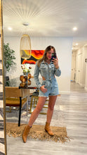 Load image into Gallery viewer, Asymmetrical denim romper
