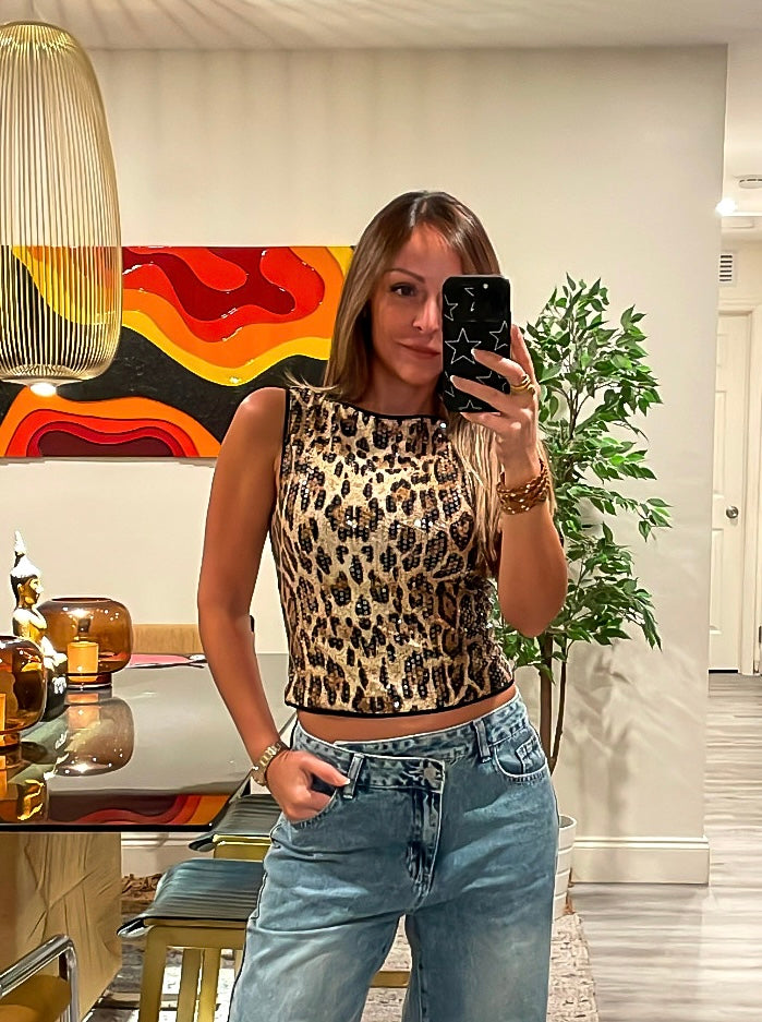 Sequin animal print top