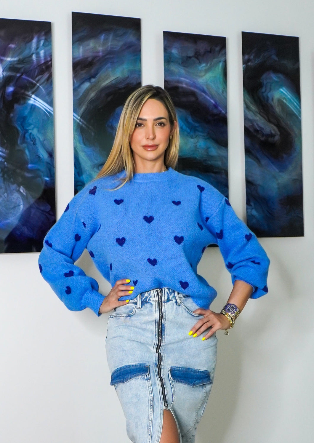 Blue hearts sweater