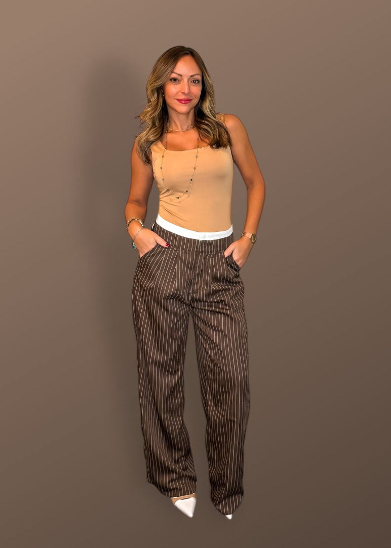 Striped mix waist pants