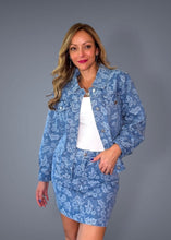 Load image into Gallery viewer, Floral 2 pieces denim jacket and skirt sets

